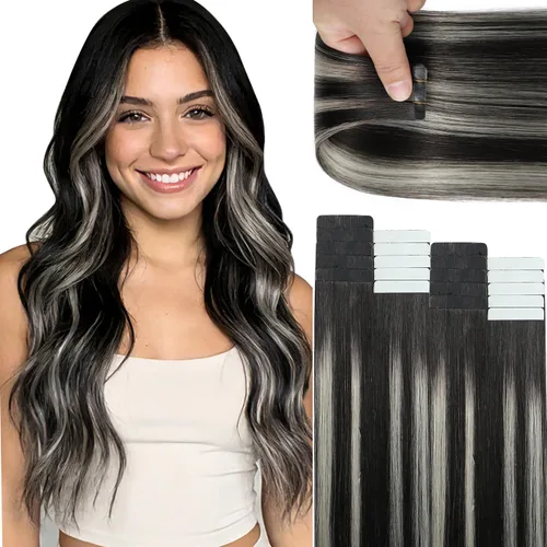 Vista 9 de Lacer Extensiones de cabello humano adhesivas de 12 pulgadas, cinta adhesiva de doble cara para extensiones de cabello de trama cutánea, 20