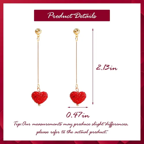 Vista 6 de Aretes de corazón rojo, regalos para el día de San Valentín para ella, aretes de corazón de amor con diamantes de imitación, aretes colgantes de San