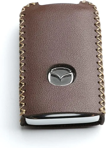 Vista 4 de Funda de cuero para Mazda 3 Hatchback CX-5 CX-30 CX-9, llavero inteligente de 4 botones, con cadena (Marrón)