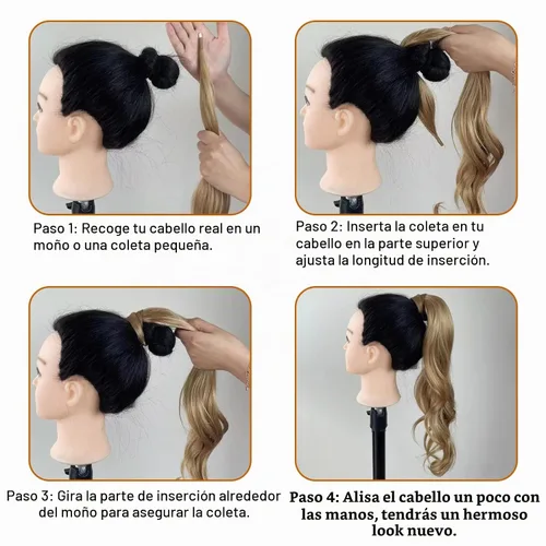 Vista 7 de Chicmoi Extensión de Cola de Caballo Negra de 32 Pulgadas Flexible, Envolvente, Extensiones de Cabello Ondulado Largo para Mujeres y Niñas, Cabello
