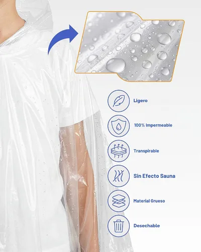 Vista 4 de Hagon PRO - Ponchos de lluvia desechables para adultos (paquete de 5)