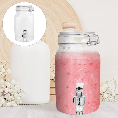 Vista 5 de Dispensador de bebidas de 1 litro para fiestas, dispensador de bebidas de vidrio, con espita y mango, abrazadera de bloqueo de gatillo, dispensador
