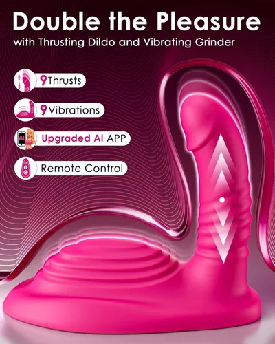 Vista 3 de Consolador de empuje para montar a caballo - Molinillos sexuales con control remoto con 9 empujes y vibraciones para estimulación del punto G