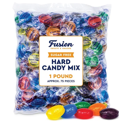 Vista 3 de Mezcla de dulces duros sin azúcar, bolsa de 1 libra, envuelta Limón, lima, cereza, naranja, mora y frambuesa (aprox. 75 piezas) Mezcla de frutas