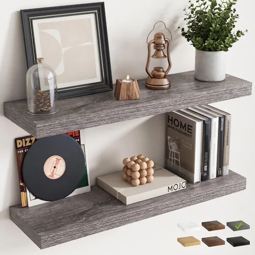 Vista 34 de 16 Inch Floating Shelves for Wall 2 Pack, 8"D Wood Grain Bathroom Shelves Acabado negro