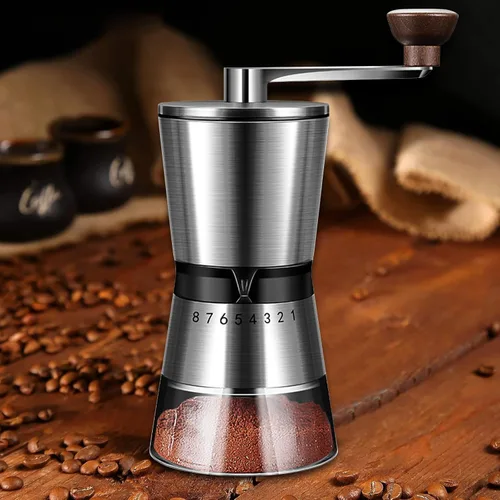 Vista 8 de Molinillo de café manual, capacidad de 6.53 oz con rebaba cónica de molienda de cerámica de 1.417 in, ajuste ajustable externo de 8 velocidades