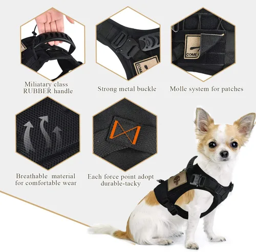 Vista 6 de Arnés táctico para perro, chaleco militar Molle para perro K9, chaleco para entrenamiento al aire libre, resistente al desgaste, arnés para perro