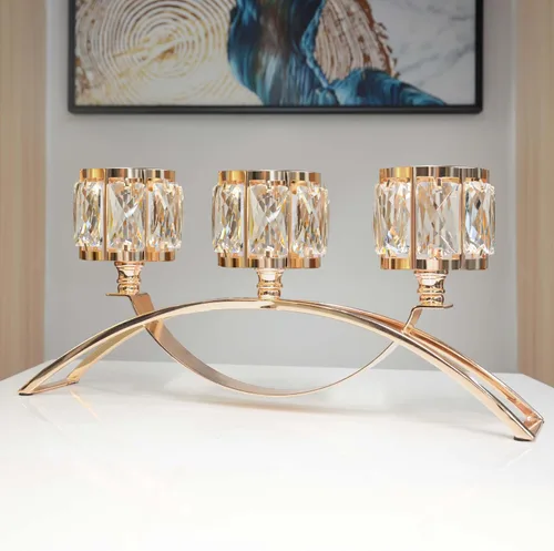 Vista 15 de Candelabro votivo de 3 brazos, candelabros de cristal, centros de mesa de boda para mesas, candelabros de cristal, decoración de mesa (negro)