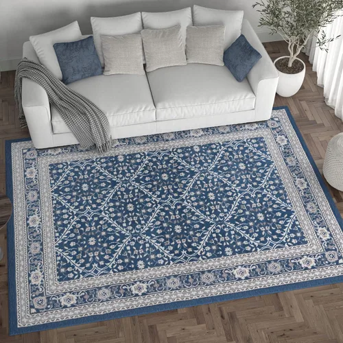Vista 5 de Beauregard - Alfombra rectangular tradicional oriental azul marino, 5 x 7 pies Azul marino/flor y brillo