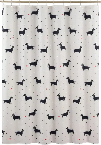 Vista 7 de Hannah Lindo perro salchicha impreso beige tela de poliéster impermeable animal negro encantador cortina de ducha para niños, 72 pulgadas de ancho x