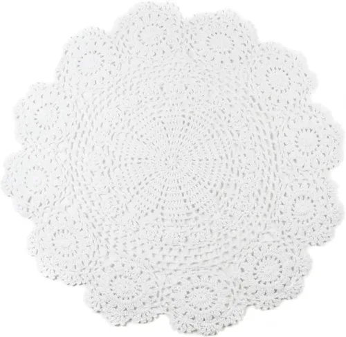 Vista 9 de kilofly Juego de 4 manteles individuales redondos de encaje de algodón hechos a mano con ganchillo, loto, beige
