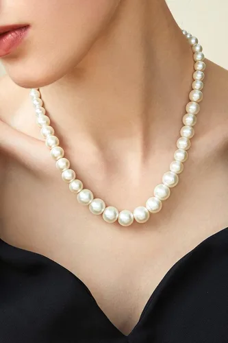 Vista 2 de Babeyond - Collar de perlas blancas de imitación para novias, bodas, acero inoxidable, Diámetro de la perla 6-12 mm