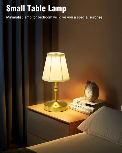 Vista 7 de Lámpara Mini Inalámbrica de 5W en Oro, Lámpara Pequeña Operada con Batería de 3000 mAh, Lámparas de Mesa Pequeñas Vintage, Lámparas Recargables