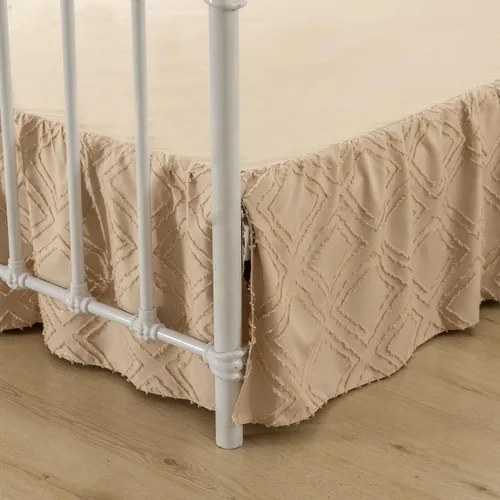 Vista 10 de Falda de cama tamaño Full con volantes y esquinas divididas, falda de cama boho acolchada caída de 14 pulgadas con plataforma, camello claro - 14