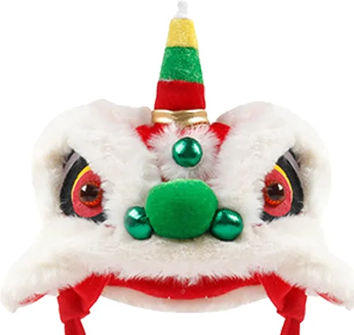 Vista 7 de Sombrero para perro, sombrero de león para mascotas de celebración de estilo chino, lindo sombrero de baile de león para perro ajustable para Año