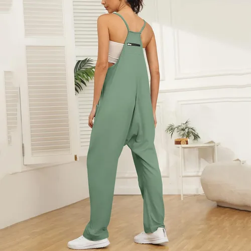Vista 3 de Hugncmy Womens Casual Summer Jumpsuit Sleeveless Loose Solid Color Comfortable Strap Loose Jumpsuit Formal Rompers for