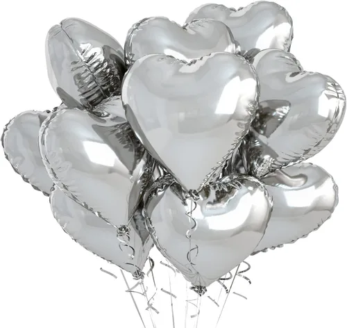 Vista 51 de Globos de corazón azul bebé, 10 piezas de globos en forma de corazón azul claro y blanco pastel, globos de papel de aluminio blanco arena crema