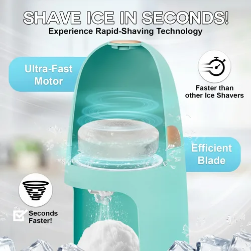 Vista 3 de MOJOCO Máquina de hielo afeitado - Máquina de afeitar eléctrica de hielo con cuchillas ajustables para hielo fino y grueso - Operación de una sola