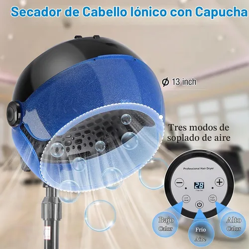 Vista 2 de Secador de pelo con capucha, secador de pelo de pie de 1500 W con ajustes de tiempo, controles táctiles y 3 modos de temperatura, secadora iónica