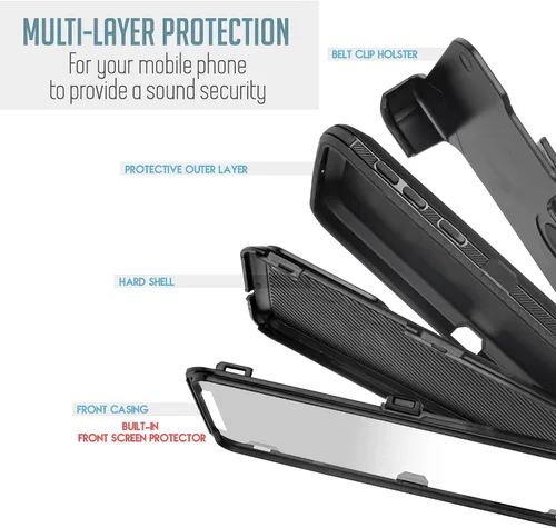 Vista 6 de Funda para Google Pixel 8 Pro, resistente y duradera, con protección de puerto, incluye soporte de clip con protector de pantalla integrado (negro)