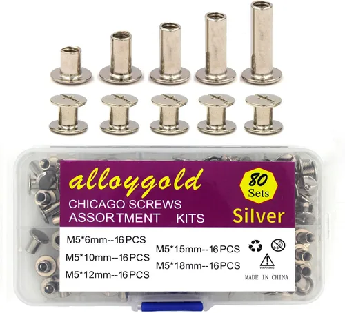 Vista 19 de ALLOYGOLD Tornillos Chicago de bronce remaches de cuero surtidos, 8 tamaños de remaches de tornillo, tornillos Chicago para decorar y reparar cuero