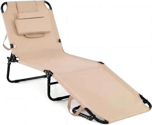 Vista 11 de GYMAX Sillón de playa, silla para tomar el sol, silla plegable ajustable reclinable con agujero para la cara