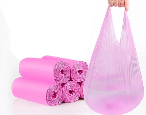 Vista 9 de Bolsas de basura de baño de 4 galones, 5 rollos/100 unidades, asas pequeñas, bolsas de basura para oficina, cocina, dormitorio, papelera, coloridas