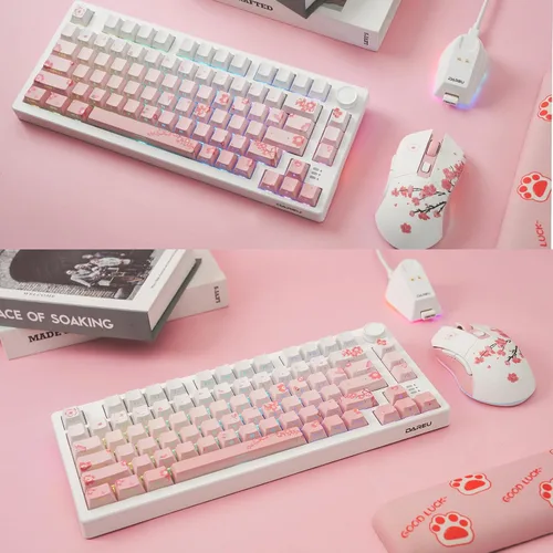 Vista 9 de DAREU EK75PRO Sakura Pink Teclado mecánico inalámbrico para juegos y mouse inalámbrico para juegos con combinación de base de carga