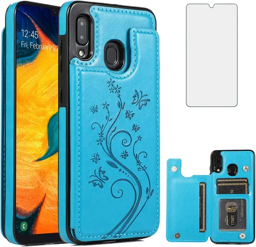 Vista 11 de Funda de teléfono para Samsung Galaxy A20 A30 con protector de pantalla de vidrio templado, tarjetero con soporte para tarjetero, soporte para Negro