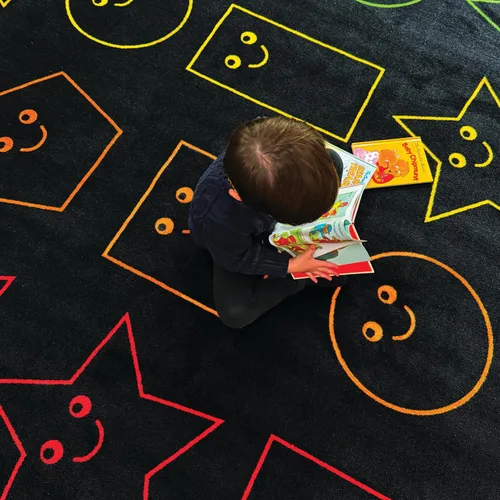 Vista 7 de Zety - Alfombra de nailon para aula, 7.6 x 12 pies, alfombra educativa con cara sonriente para habitación de niños, aula, guardería y aprendizaje