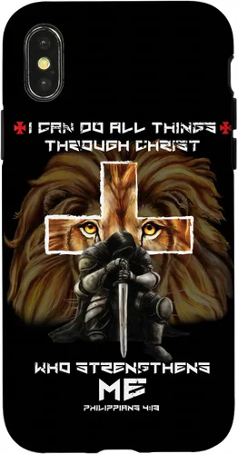 Vista 5 de Fundas para iPhone 11 Christian Phone Cases Men Bible Verse Philippians 4:13 Lion Case