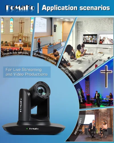 Vista 7 de FoMaKo Cámara HDMI PTZ AI Auto-Tracking Gen 3, zoom óptico 20x IP USB3.0 Cámara HDMI para servicios religiosos, educación de adoración, FMK12UH Pro
