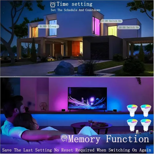 Vista 5 de Bombillas LED inteligentes GU10 regulables con cambio de color, foco GU10 RGB, foco LED WiFi y Bluetooth compatible con Alexa Google, 16 millones