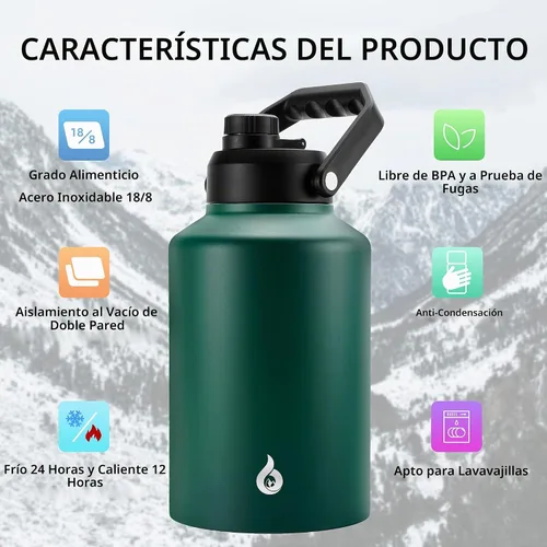 Vista 3 de BJPKPK Botella de agua aislada de un galón (128 onzas), de acero inoxidable, apta para lavavajillas, jarra sin BPA con mango ergonómico y parte