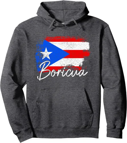 Vista 5 de Puerto Rico Boricua - Sudadera con capucha vintage con la bandera de Puerto Rico Negro