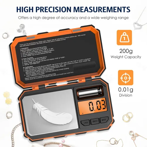 Vista 3 de Báscula digital de gramos, báscula de bolsillo de 7.05 oz x 0.00 oz, mini báscula de joyería de 6 unidades con pantalla LCD, función de tara