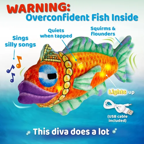 Vista 2 de Singin' Sardine - Un pez cantante de felpa A partir de 5 años Animales de peluche iluminados y retorcidos Juego de papa caliente Juguete