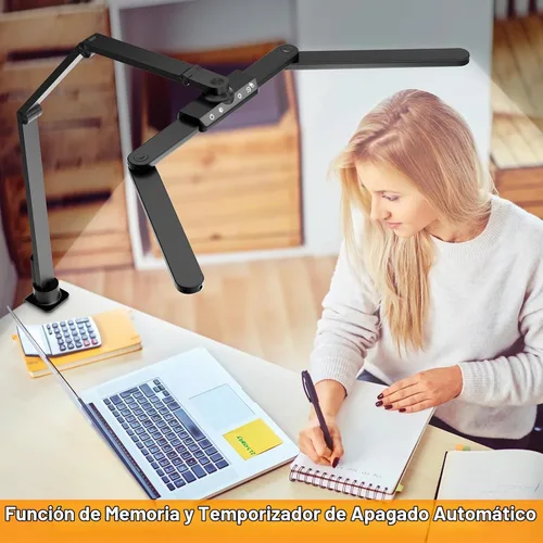 Vista 9 de ShineTech Lámpara LED de escritorio para oficina en casa, 25 modos de iluminación, lámpara LED con brazo oscilante con abrazadera, sensor de gestos