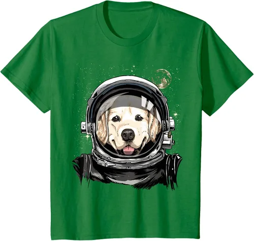 Vista 34 de Camiseta para amantes de los perros de los astronautas del espacio exterior Golden Retriever Lover, Negro