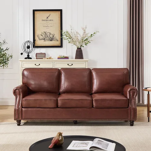 Vista 9 de WILLOVE Sofás de Cuero Sintético de 79'' para Sala de Estar, Sofás Modernos de Mediados de Siglo con Brazos Curvos y Ribete de Tachuelas