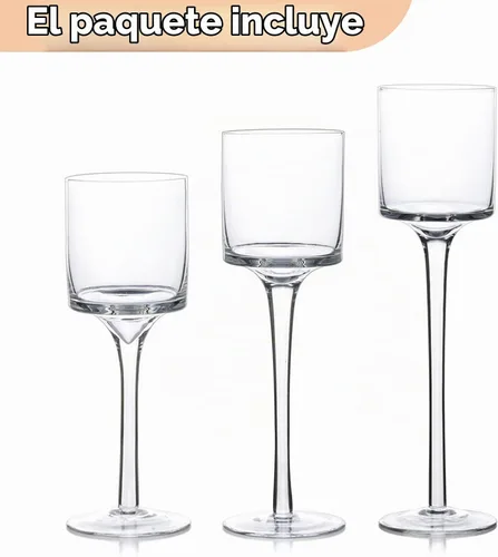 Vista 3 de NUPTIO Portavelas de cristal Tealight: juego de 3 candelabros de tallo largo para centro de mesa de cena, velas flotantes Monet Clear Glass Cups
