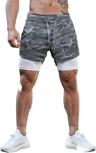 Vista 3 de Surenow - Pantalones cortos de correr para hombre, pantalones cortos 2 en 1 para entrenamiento, de 7 pulgadas, para yoga, deportes al aire libre