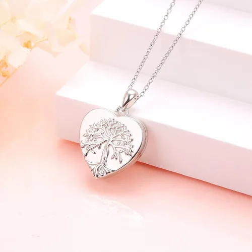 Vista 2 de DAOSHANG Collar de plata de ley con colgante de foto de corazón para mujer, collar con medallón de árbol de la vida que sostiene fotos, regalo