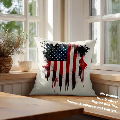 Vista 4 de Batmerry American Flag Ink Dot Throw Pillow Covers, Red Blue White Stars Abstract Decorative Pillow Covers Digital Printing Blended for Couch Sofa