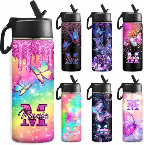 Vista 8 de Botella de agua personalizada, botella de agua deportiva personalizada con nombre, botella de acero inoxidable aislada al vacío con tapa con Color 1