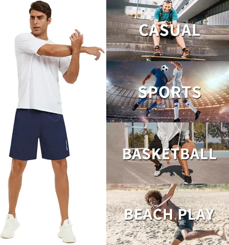 Vista 6 de Pantalones cortos deportivos para hombre de 7 pulgadas, de secado rápido, ligeros, para entrenamiento, gimnasio, cintura elástica, con bolsillos