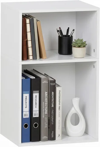 Vista 23 de YAHARBO Estantería de 2 cubos, soporte para tocadiscos negro con almacenamiento de vinilo de hasta 100 álbumes, estante horizontal para libros