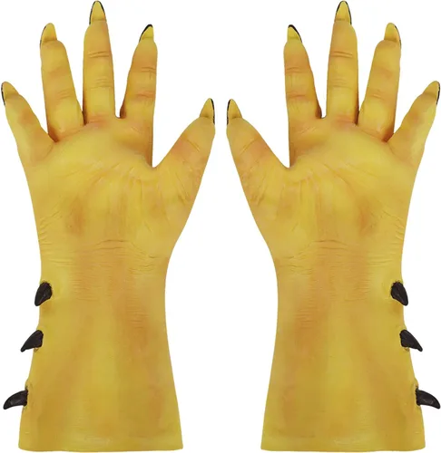 Vista 4 de PURFUN Guantes de mano de demonio horrible de Halloween, para adultos, adolescentes, fiestas, cosplay, accesorios de látex de terror de diablo