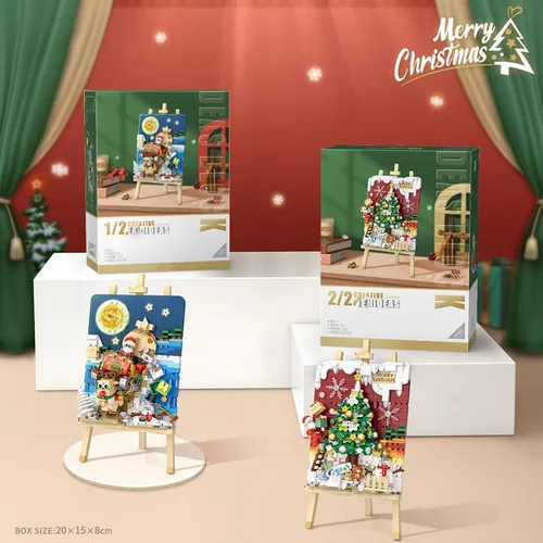 Vista 6 de MEIEST Mini bloques de construcción de pintura 3D de Navidad, juego de modelos creativos de bricolaje, colección de estereografía de partículas