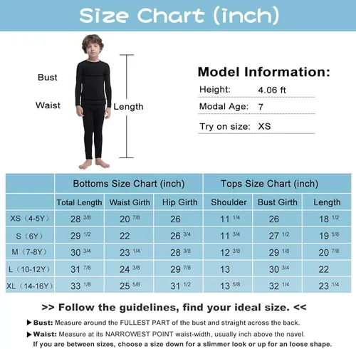 Vista 8 de MANCYFIT Ropa interior térmica para niños conjunto de pantalones largos con forro polar para niños capa base ultra suave
